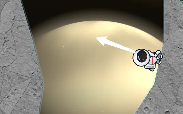 Halten zum Zielen: Der Pfeil schwingt von MoonMan aus, der auf seinem Vorsprung über der Venus steht.