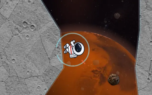 Kurz nach dem Loslassen: MoonMan löst sich über dem Mars von der Wand.