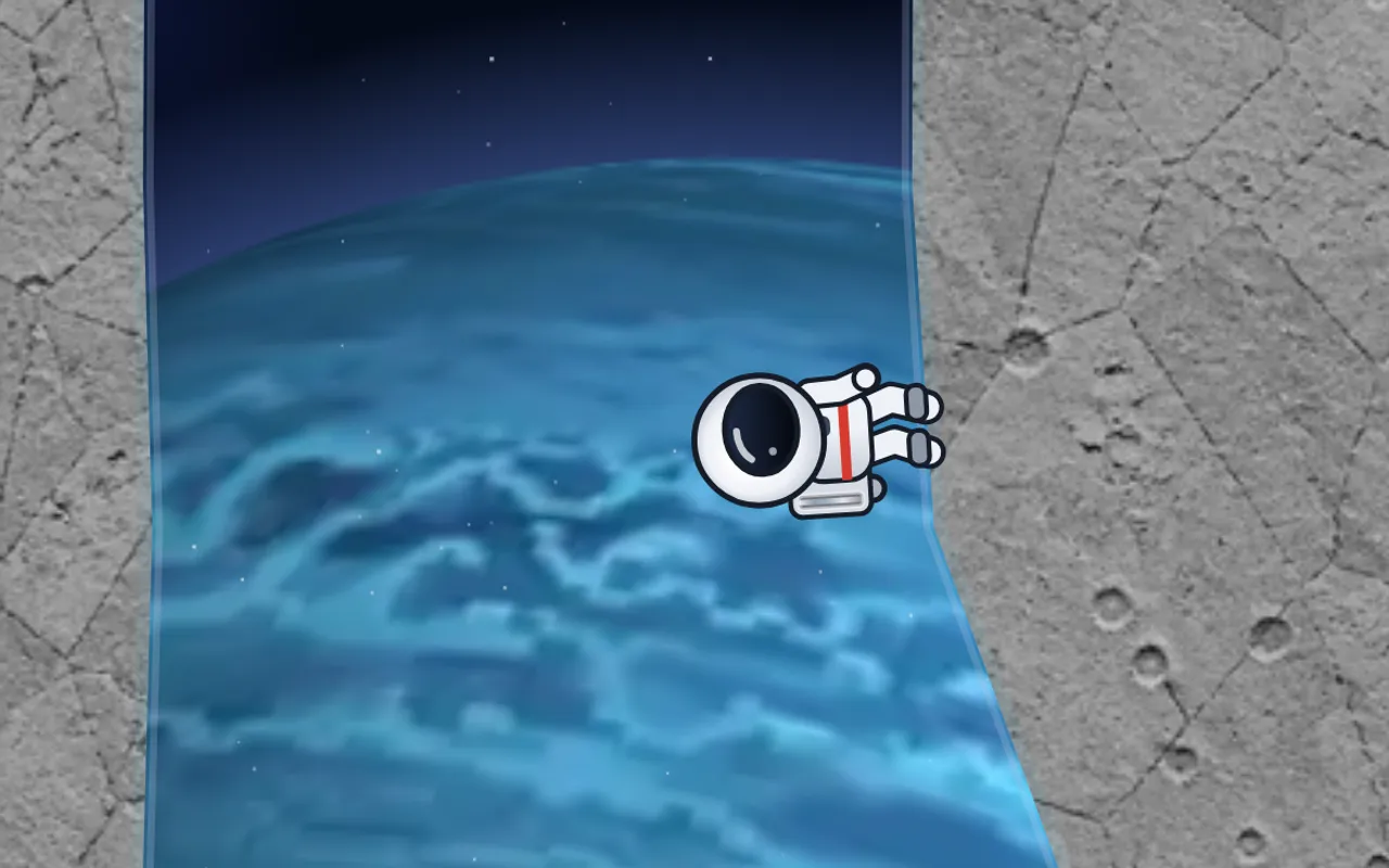 MoonMan zielt über den blauen Wolken des Neptun auf den nächsten Sprung.
