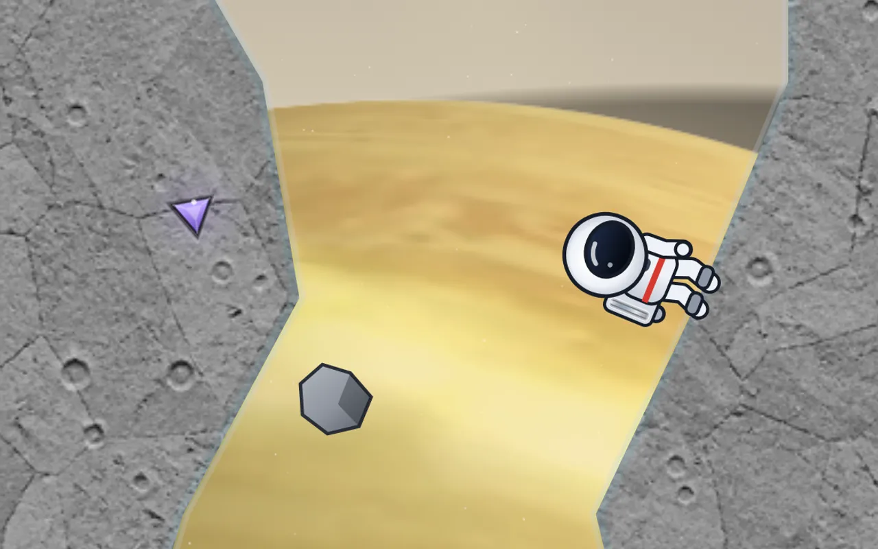 Saturns Ringe quer über dem Himmel über dem Schacht, während MoonMan den nächsten Sprung anpeilt.